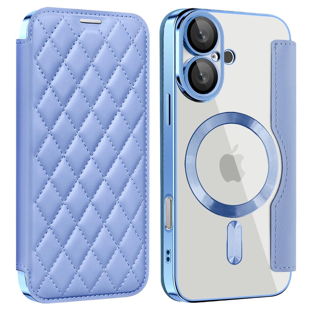 For iPhone 16 Plus Case Compatible with MagSafe Rhombus PU Leather Phone Cover