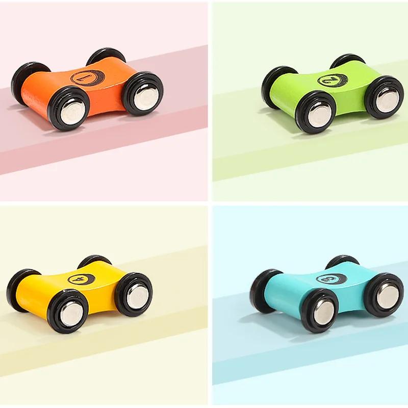 1/4Pcs Mini Wooden Gliding Car Toys Ramp Race Mini Slide Track Car Games Replacement Car Colorful Fun Model Vehicle Toys For Boy