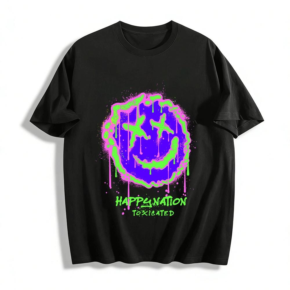 Toxicated Happy Nation Drippy Smiley Face Graphic Streetwear Tee Pure cotton T-shirt XXS