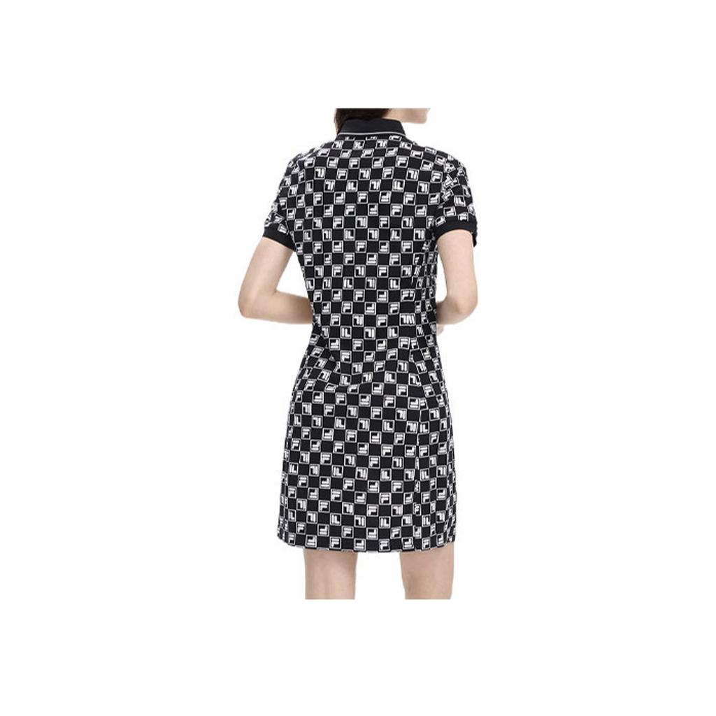 FILA American Series All Over Logo Print Vintage Sports Casual Slim Fit Knitted Polo Breathable Short Sleeve Dress Women dresses F11W329314FZB