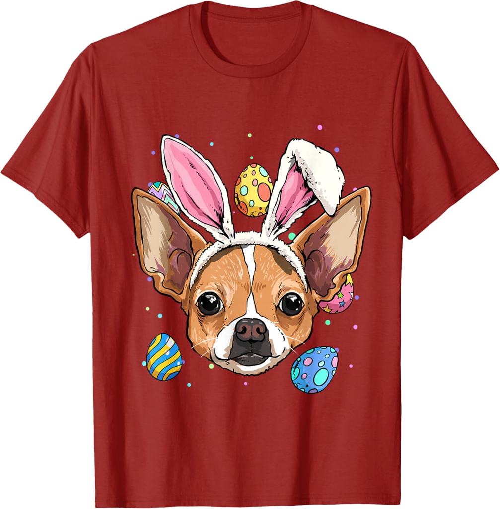 Osterhase Chihuahua Hund Grafik T-Shirt Lässiges Baumwoll Print Kurzarm T-Shirt für Herren