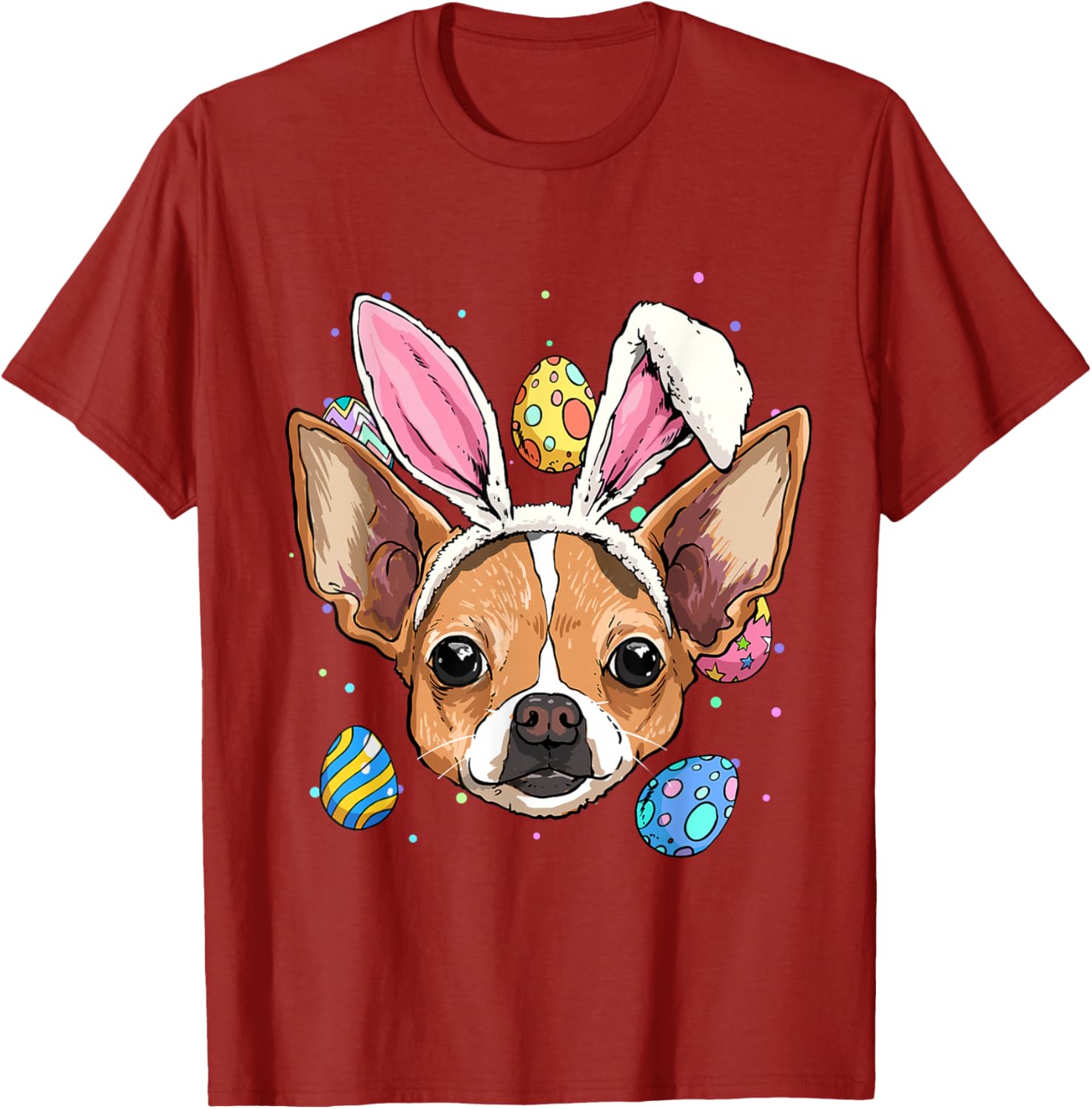 Easter Bunny Chihuahua Dog Graphic Tee Casual Cotton Print Short Sleeve T-Shirt for Men S
