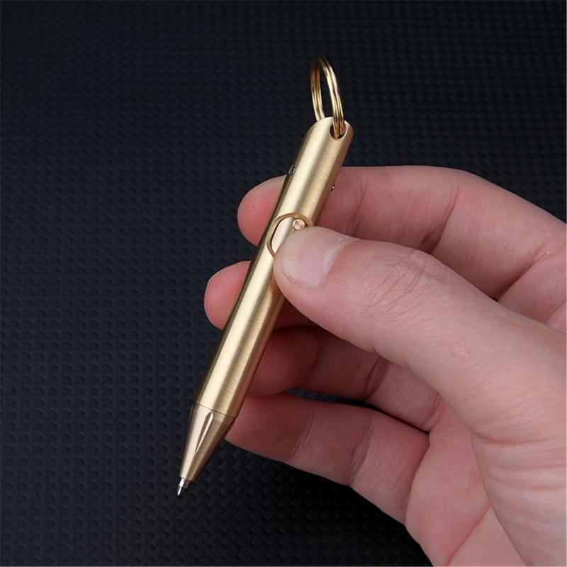 Brass Pocket Pen Keychain Pendant Travel Pen 1.0mm Retractable Ballpoint Pen Gift Pen Writing Pen