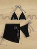 Color Block Braided Rope Mesh Quick Dry Sexy 3 Piece Bikini Set Elegant