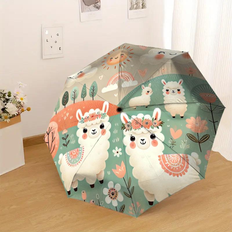 1pc Llama Flowers Pattern Umbrella Design Automatic Opening and Closing Umbrella, High-quality Travel Umbrella, Lightweight and Portable, -74