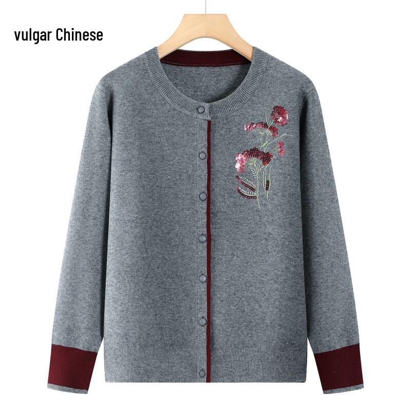 

Middle-Aged Women s Floral Long-Sleeve Cardigan Sweater 3XL