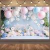 Romantic Pastel Balloon and Flower Backdrop Pink Blue Themed Background Banner for Girls