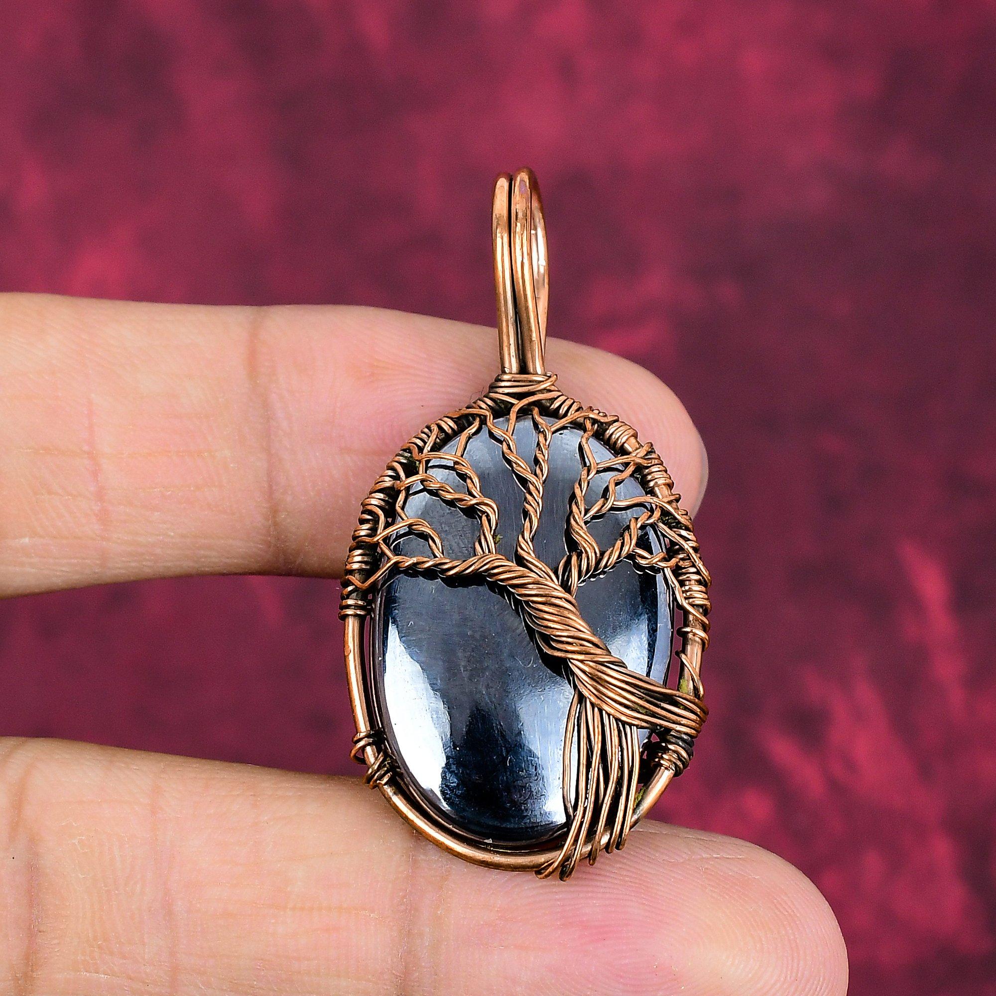 Tree Of Life Shungite Pendant Copper Wire Wrapped Pendant Gemstone Jewelry