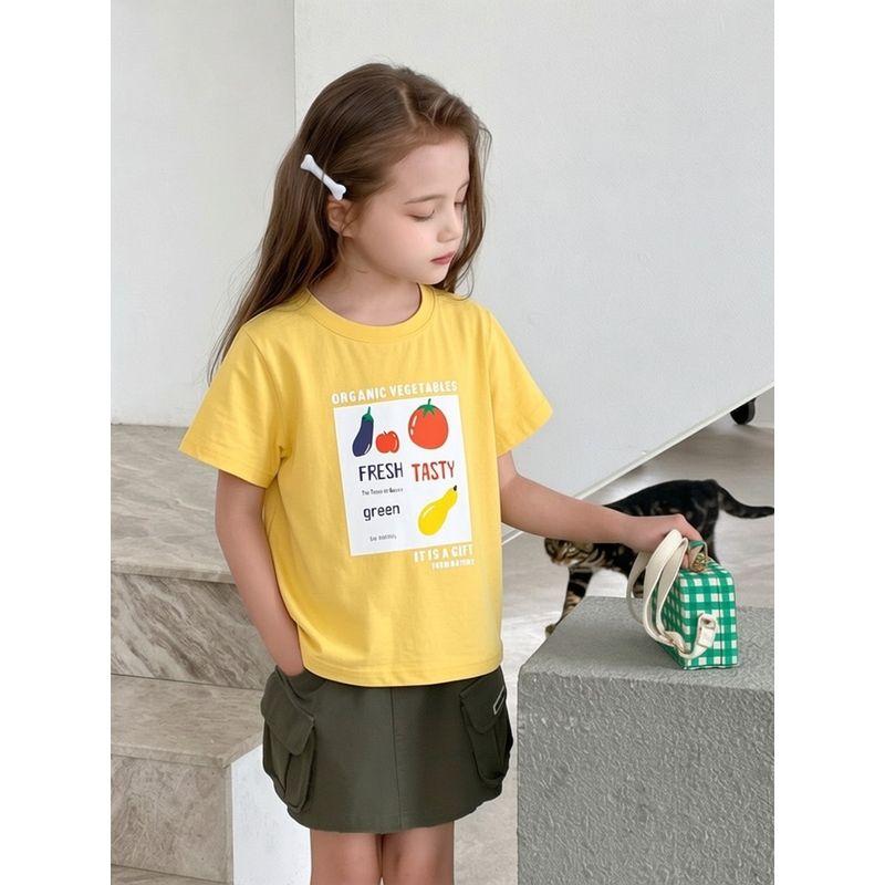 Children's Clothing Summer Kids Cartoon Fruit Pure Cotton Short-Sleeve T-Shirt Korean Style Small and Medium-Sized Children's Girls' Baby Clothes Ins