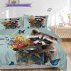 Raccoon Pattern Bedding Quilt Set Quilt Cover Pillowcase Home Decoration Birthday Gift (1 * duvet cover + 2 * pillowcase, without core)