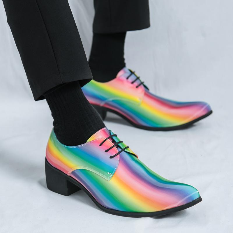 Brock British Style Society Nightclub Personality Pointed Rainbow Casual Trend Gold Leather Shoes