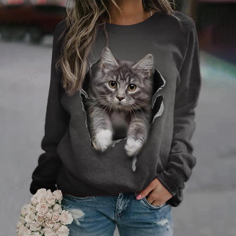 Sudadera con capucha con estampado de gato para mujer, sudaderas con capucha de animales, sudaderas con capucha Harajuku, abrigos de otoño e invierno, jerséis, ropa de mujer Kawaii Y2K