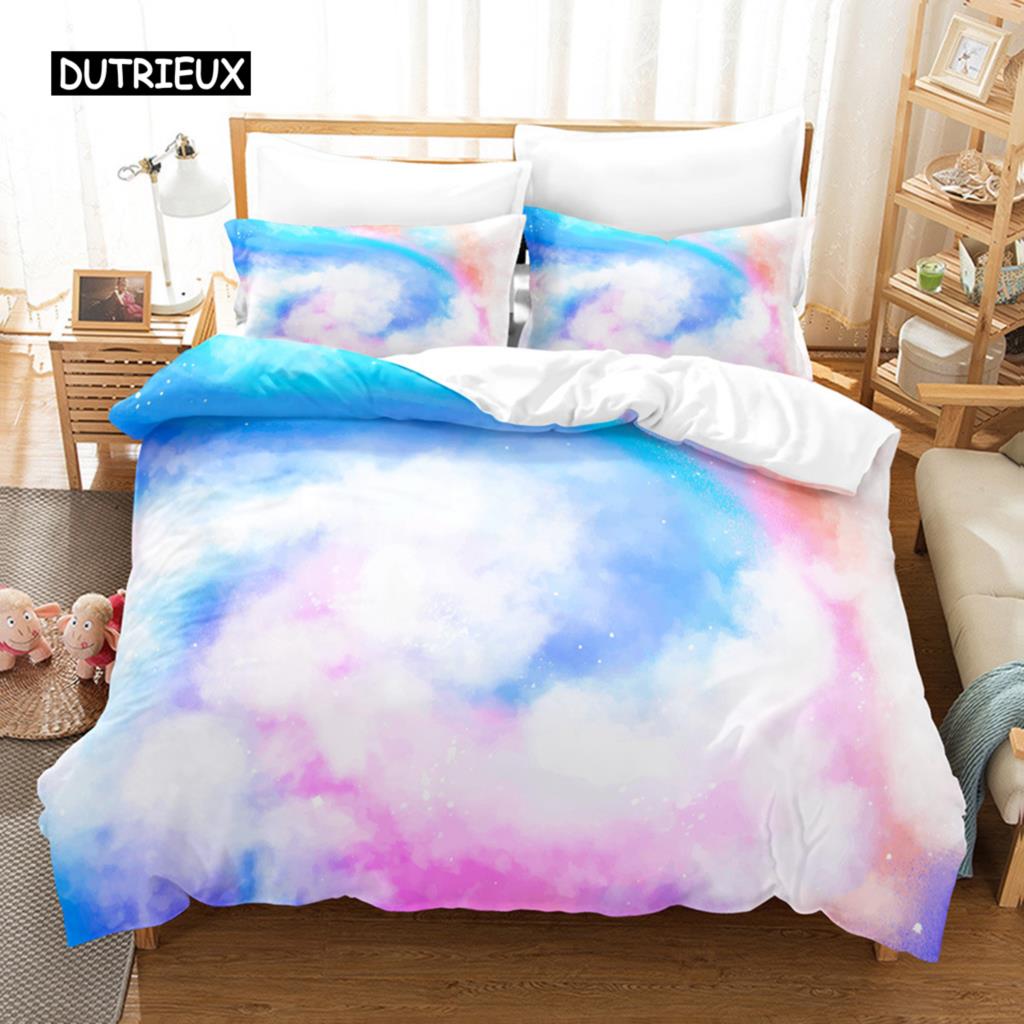 Sada povlečení Clouds Iridescent Dream Cloud Sada ložního prádla Ženy Kawaii Estetický styl King Size 2/3 ks Polyesterový povlak na přikrývku