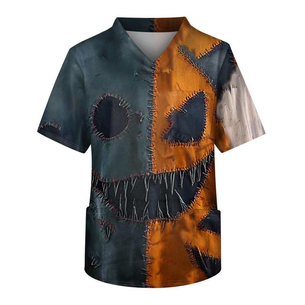 Pánská pracovní halenka s krátkým rukávem a výstřihem do V na hrudi