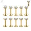 AOEDEJ 10Pcs/Lot Gold Color 16/18G Stainless Steel Labret Lip Stud Set 2/3/4/5/6MM CZ Crystal Helix Cartilage Tragus Piercings