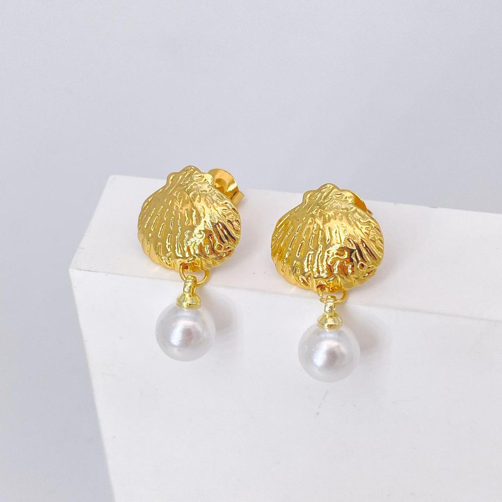 Elegant Stainless Steel Pearl Earrings - European & American Style, Titanium French Dangle, Luxurious Light Studs