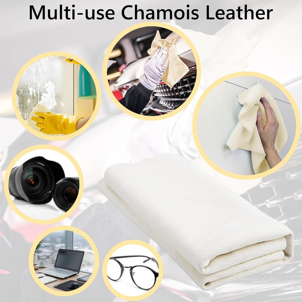 Chamois Towel for Car, Shammy Cloth for Car Drying 15" x 25" (2.5 sq ft) | Absorber Towel for Car Chamois Cloth, Real Leather Reusable Washing Shammy