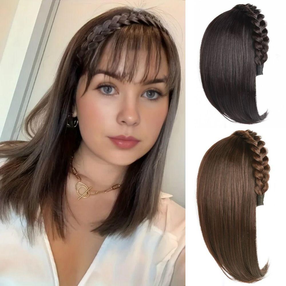 Clip In Half Headband Wig Hair Hoop Wig Replacement Block Twist Braided Fishbone Hairpiece  Party