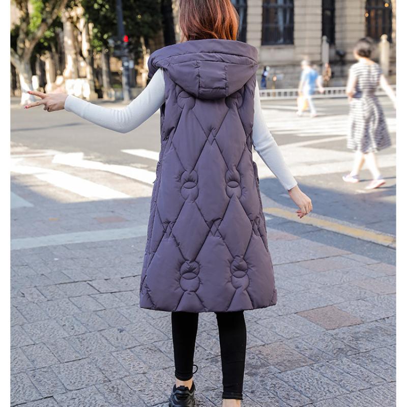 Women's Autumn and Winter Solid Color Hooded Loose Thickening Warm Sleeveless Vest Women's Jacket