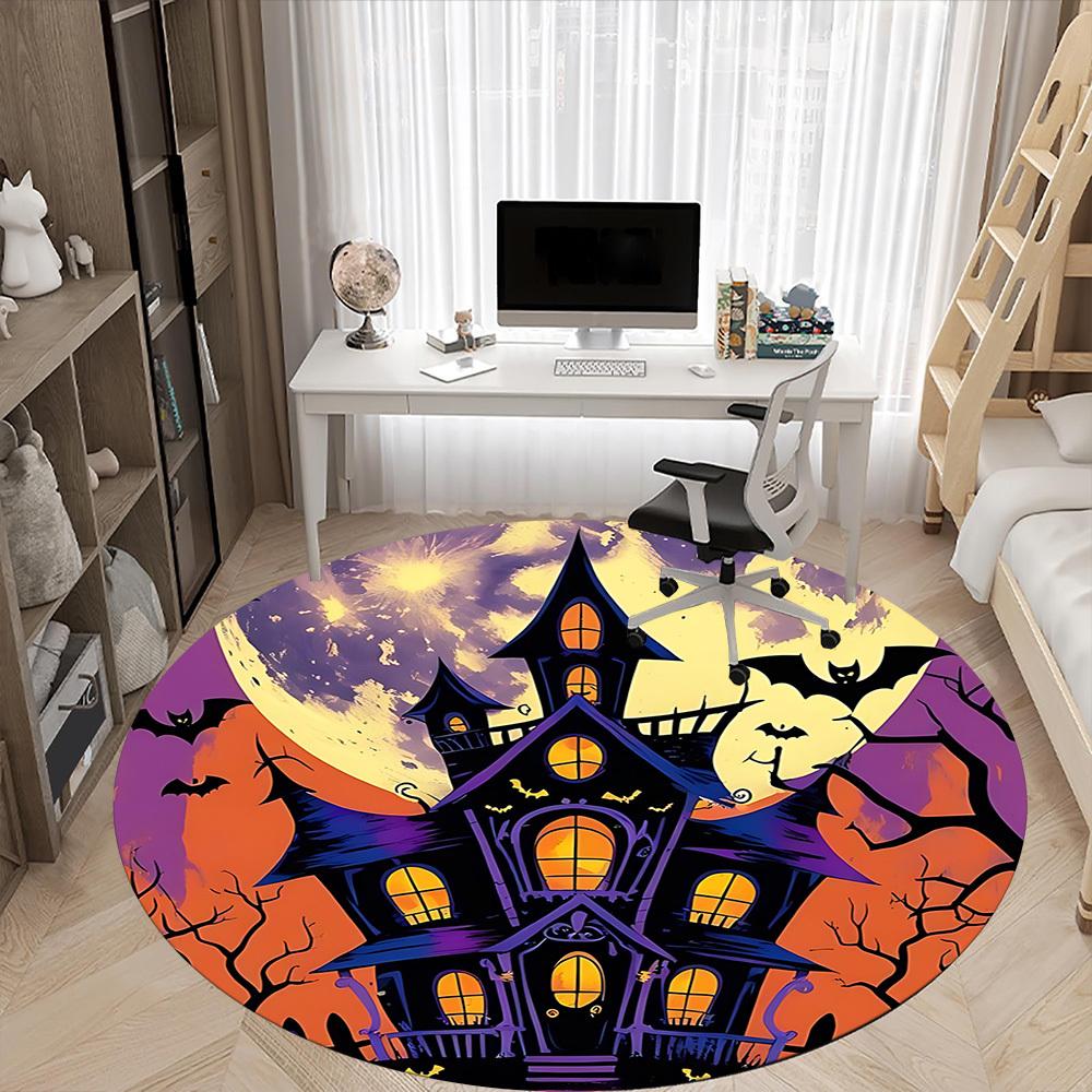 1pc Haunted House Halloween Office Round Area Rug, Under Office Chairs Bedroom Living Room Home Decor, Room Deco, Available in Various Sizes