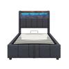 Letto imbottito 90*200cm con illuminazione LED e porta USB, testiera con ripiani, con contenitore idraulico, letto singolo per bambini, grigio lino