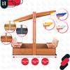 KOTARBAU® Large Wooden Sandbox with Yellow Roof, Impregnated, Closed, with Benches, Brown, 100 X 100 CM
