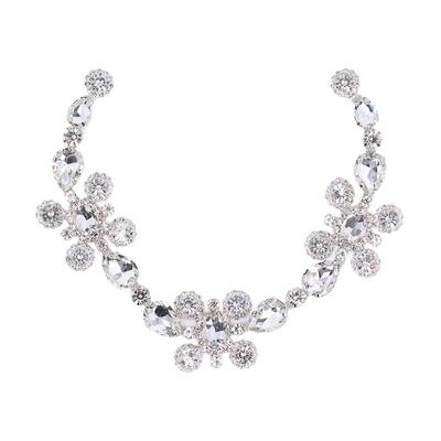 Flower Chain White Oval Drop Shaped Glass Rhinestone Flower Chain Garment Collar Decoration
