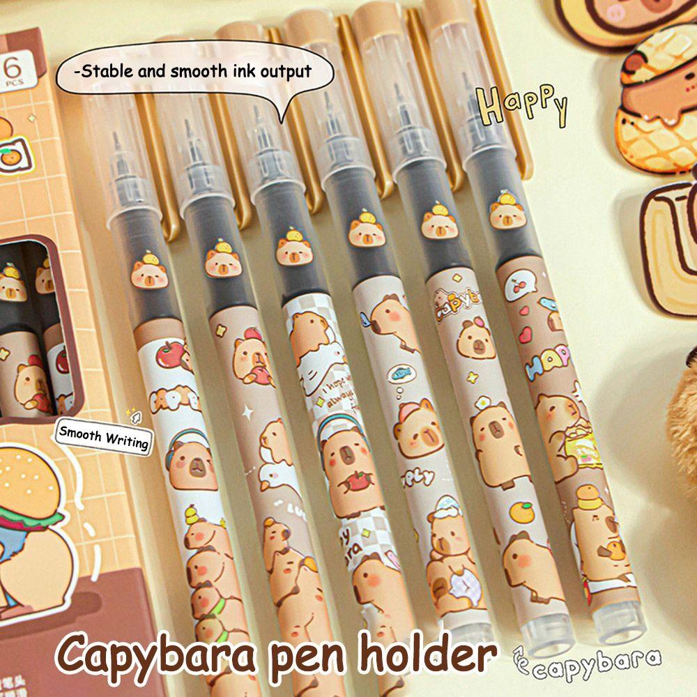 6Pcs/lot Panda Capybara Gel Pen 0.5mm Black Pen Press Erasable Pen  School Office Writing Stationery