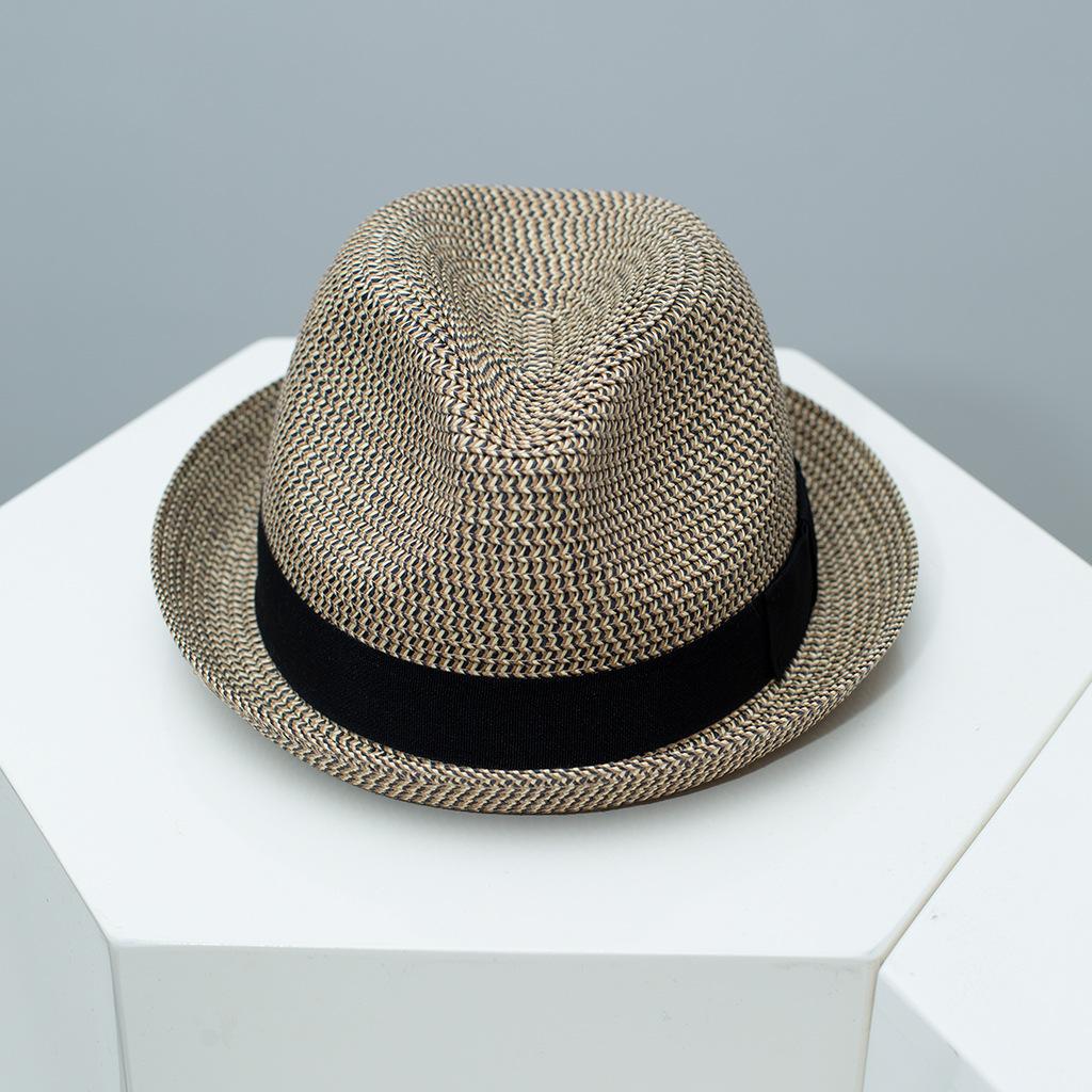 Cappello da uomo classico Vintage Cappello Trilby britannico in paglia Cappello Fedora estivo in paglia Traspirante Cappello da sole da spiaggia Cappello Panama in paglia Cappello da viaggio cubano