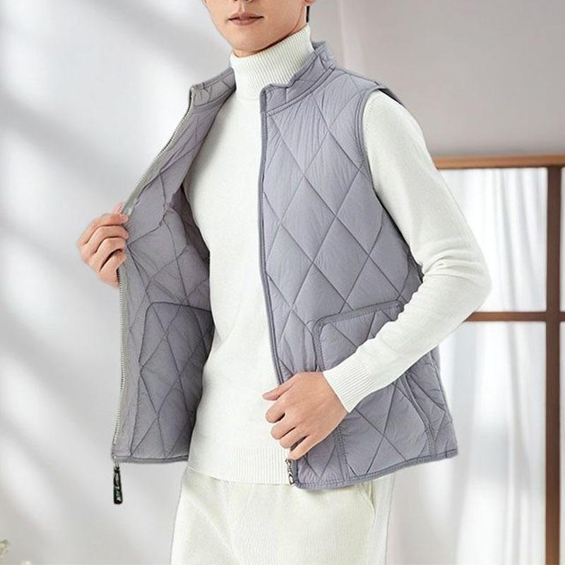 Høst Vinter Ny Herre Tynn Dun Bomullsjakke Vester Ståkrage Ensfarget Glidelåslommer Mote Casual Løs Ermeløs Cardigan Topp