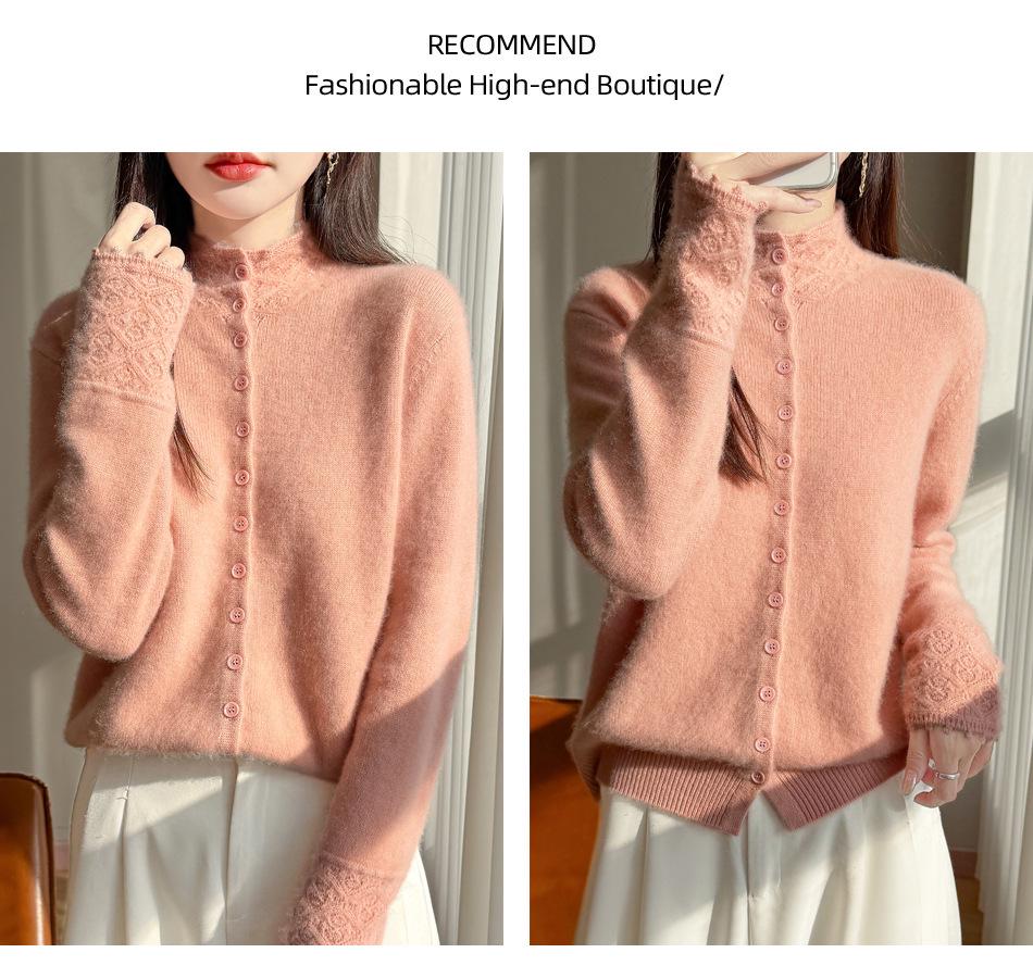 Women's Velvet Cardigan: Cozy Half-High Collar, Loose Fit, Versatile Winter Sweater.