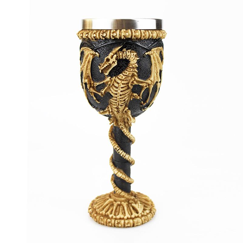 Gothic Goblet 3D Viking Stainless Steel Resin Skull Wine Goblet Dragon Claw Skeleton Spine Whiskey Cup Wine Glass for Halloween