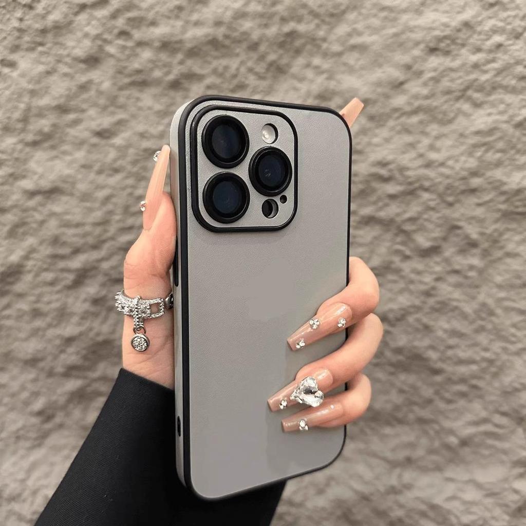 PU Leather Phone Case For iPhone 16 15 14 Plus 13 12 11 Pro Max Lens Protection Soft Silicone Bumper Shockproof Matte Cover