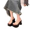 sponge cake thick bottom slope heel cool slippers women's summer wear fashion 2025 new high-end fairy wind transparent one-word drag