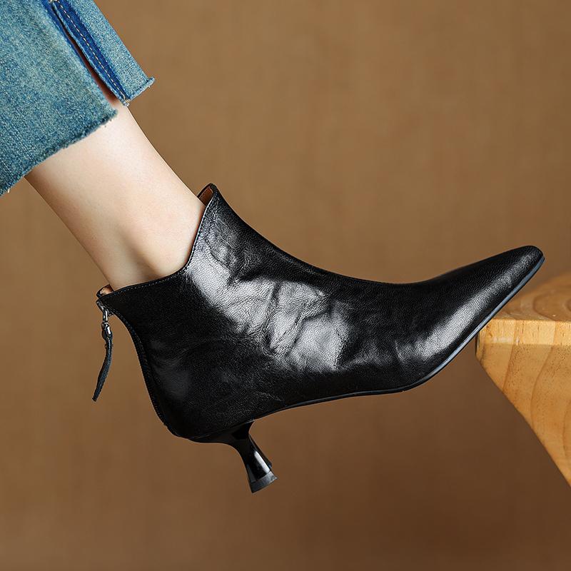 2025 Spring Vintage Pointed Toe Women Ankle Boots Fashion Thick Heel Shoes Concise Short Botas De Mujer