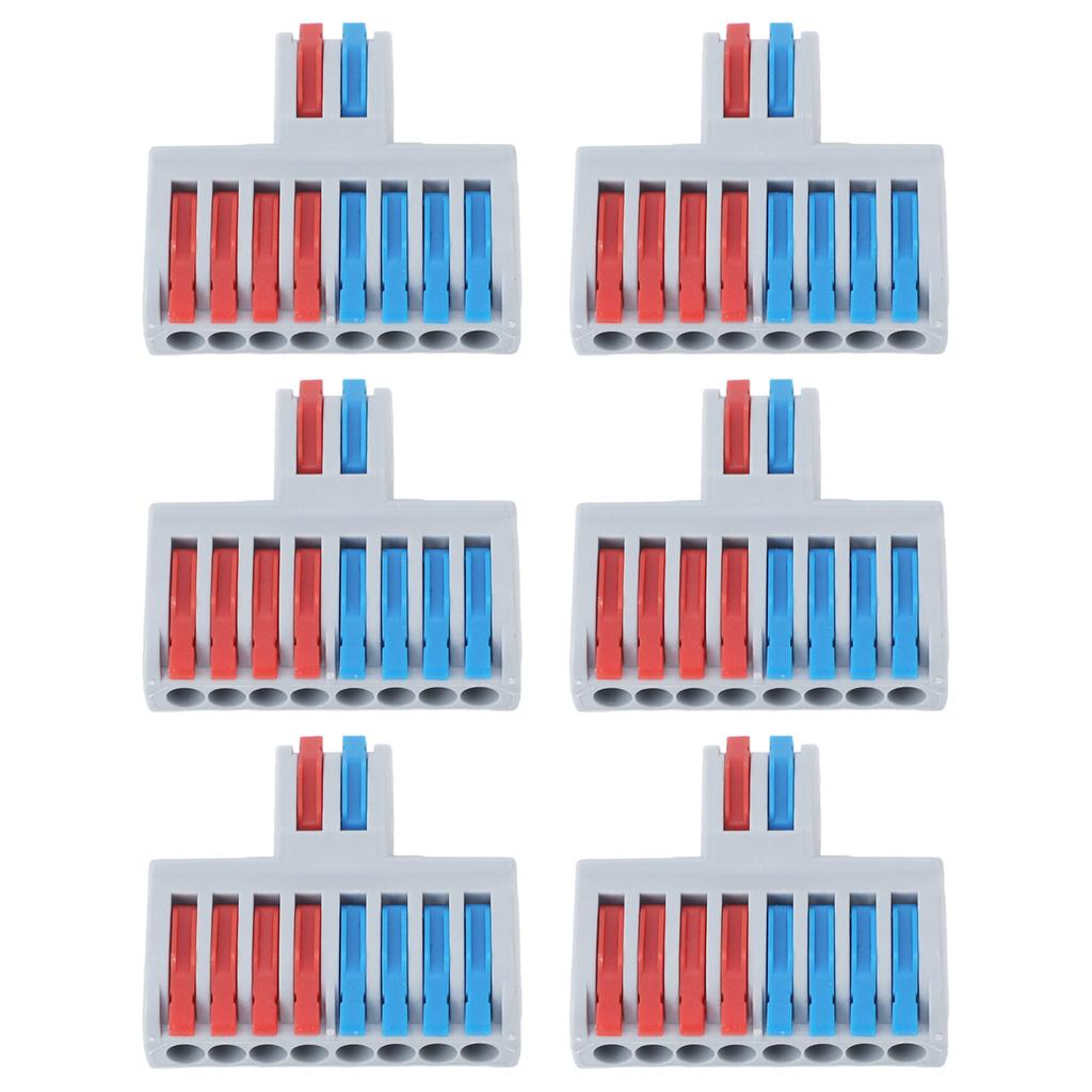6PCS 2 In 8 Out Terminal Blocks 8 Way Butt Terminals Lever Electrical Wire Splicing Connectors 10mm Stripping