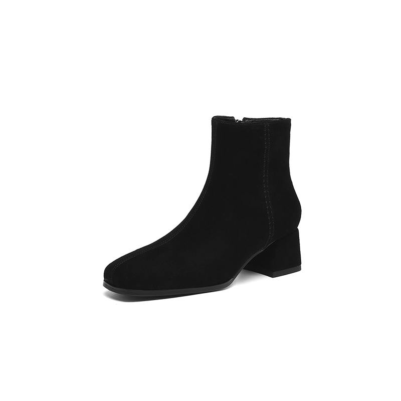 Krazing Pot 2026 cow suede nubuck Winter Square Toe Chunky Heels Chelsea Fashion Boots Women Zip Retro Women Ankle Boots