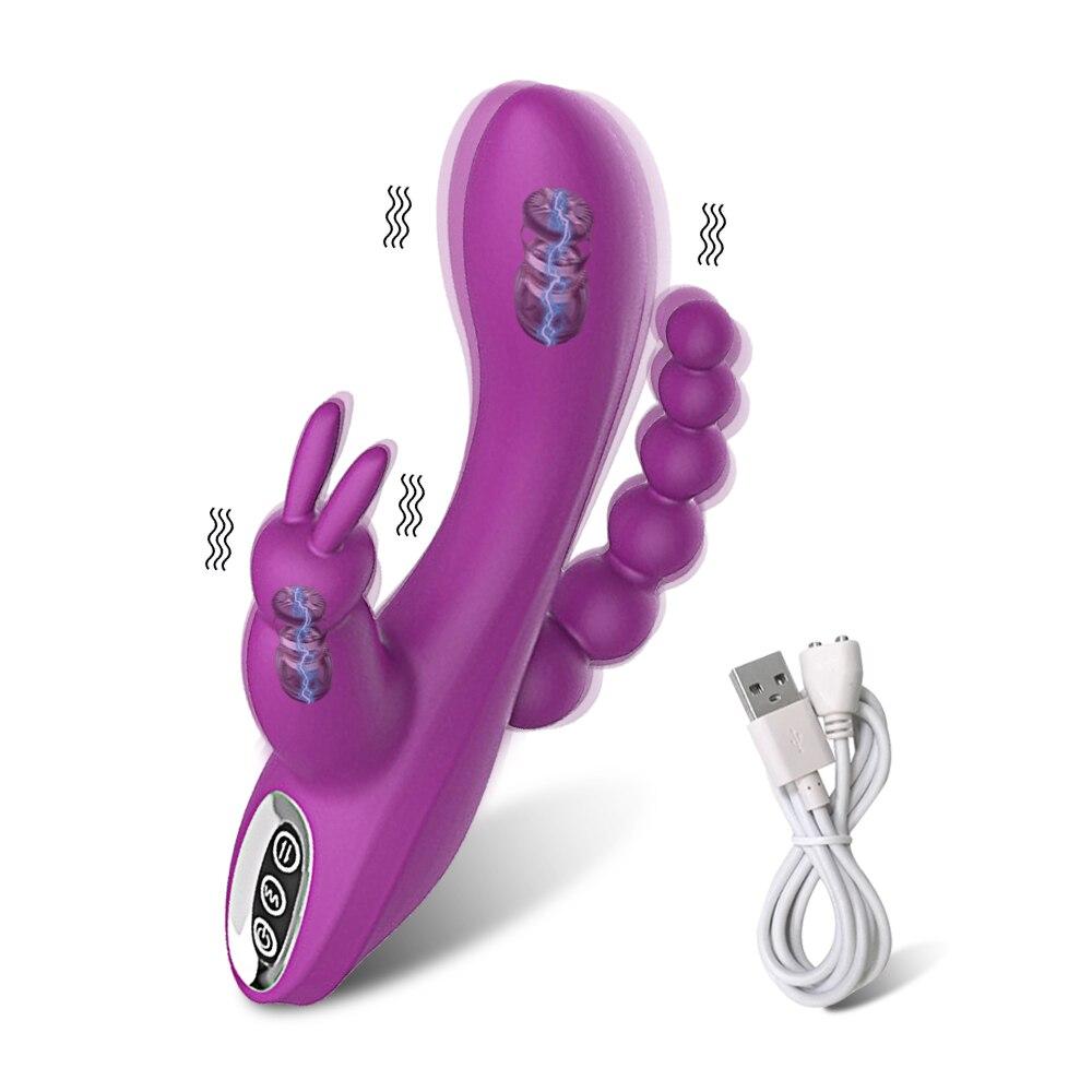 3 In 1 G Spot Rabbit Anal Dildo Vibrator Waterproof Clitoris Massage Stimulator Sex Toy for Women