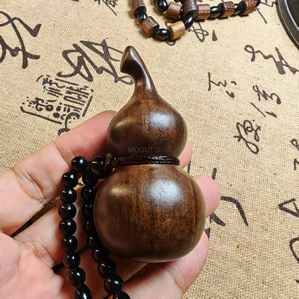 Natural Agarwood Mini Gourd Pendant Hand Carved Vintage Wooden Jewelry for Women Men Spiritual Gift Figurines Accessories