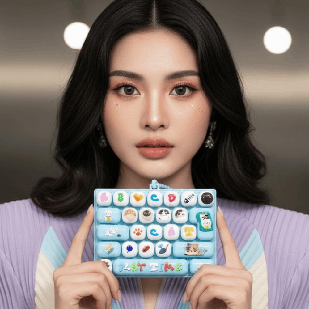 Cute Cartoon Mechanical Keycap Clicker 26 Keys Layout Backpack Key Chain Pendant Party Favor