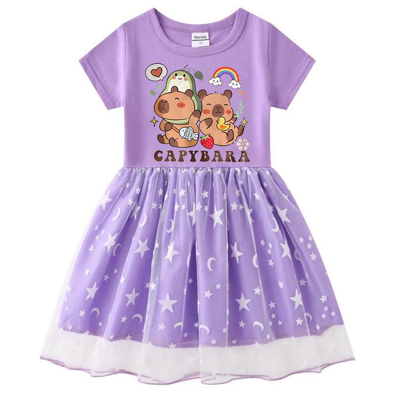 Korean Style Girls' Princess Dress with Rainbow Sequins, Mesh Pleats, and Stars - Short and Long Sleeve Options for Spring, Summer, and Autumn.