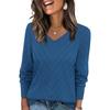 Women's V-Neck Hollow Out Knit Sweater Long Sleeve Loose Fit Casual Color Top