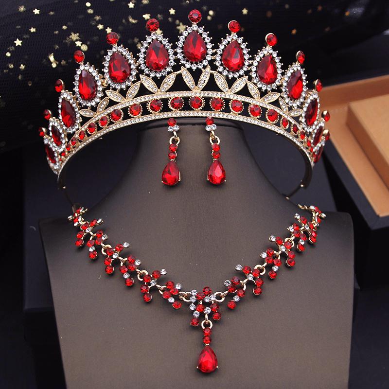 Luxury Purple Bridal Jewelry Sets for Women Choker Necklace Earrings With Crown Wedding Bride Set Costume Accessories