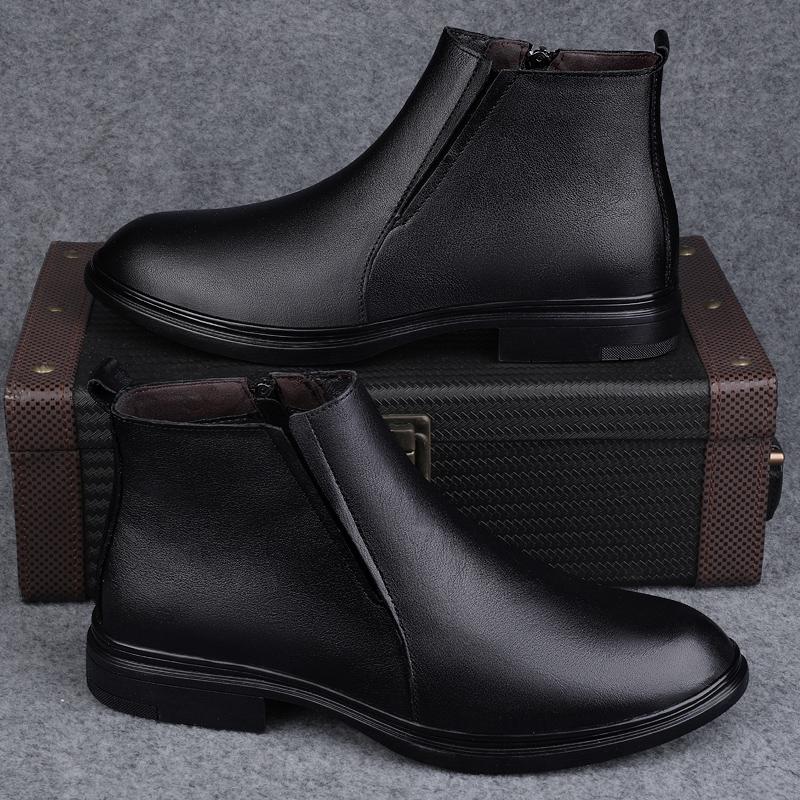 Mode Neue Herren Chelsea Boots aus echtem Leder Mode Vielseitige Stiefeletten Business High Top Freizeitschuhe Britischer Stil Herrenstiefel