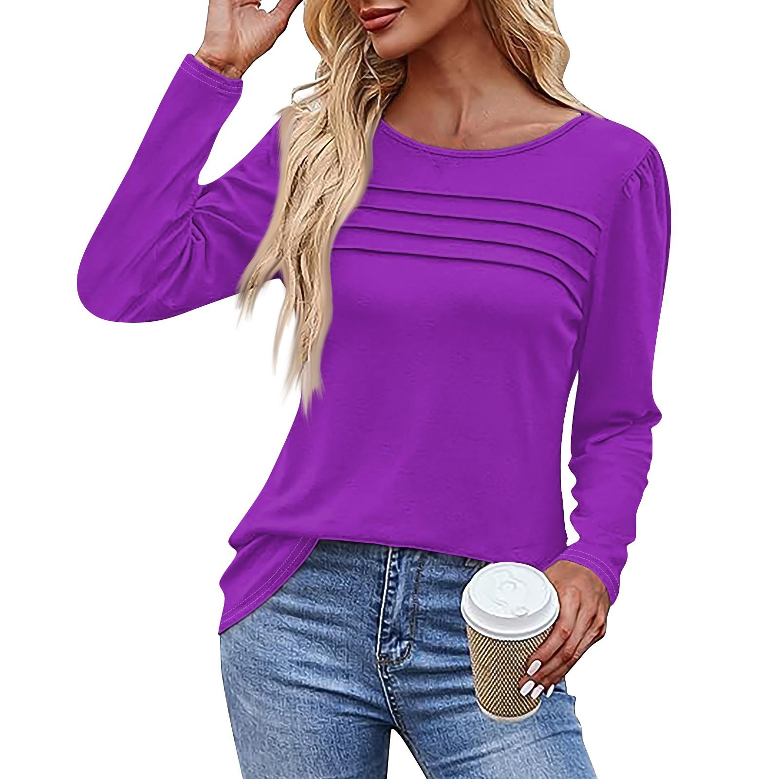 

Жен. Футболка Футболка Сплошной цвет Длинный рукав Повседневные Выходные Мода Классический V-образный вырез Обычный Топ XL фиолетовый