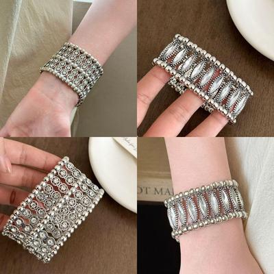 Široký náramek bangle s dvojitou vrstvou a kamínky - Luxusní dámské módní šperky v evropsko-americkém stylu