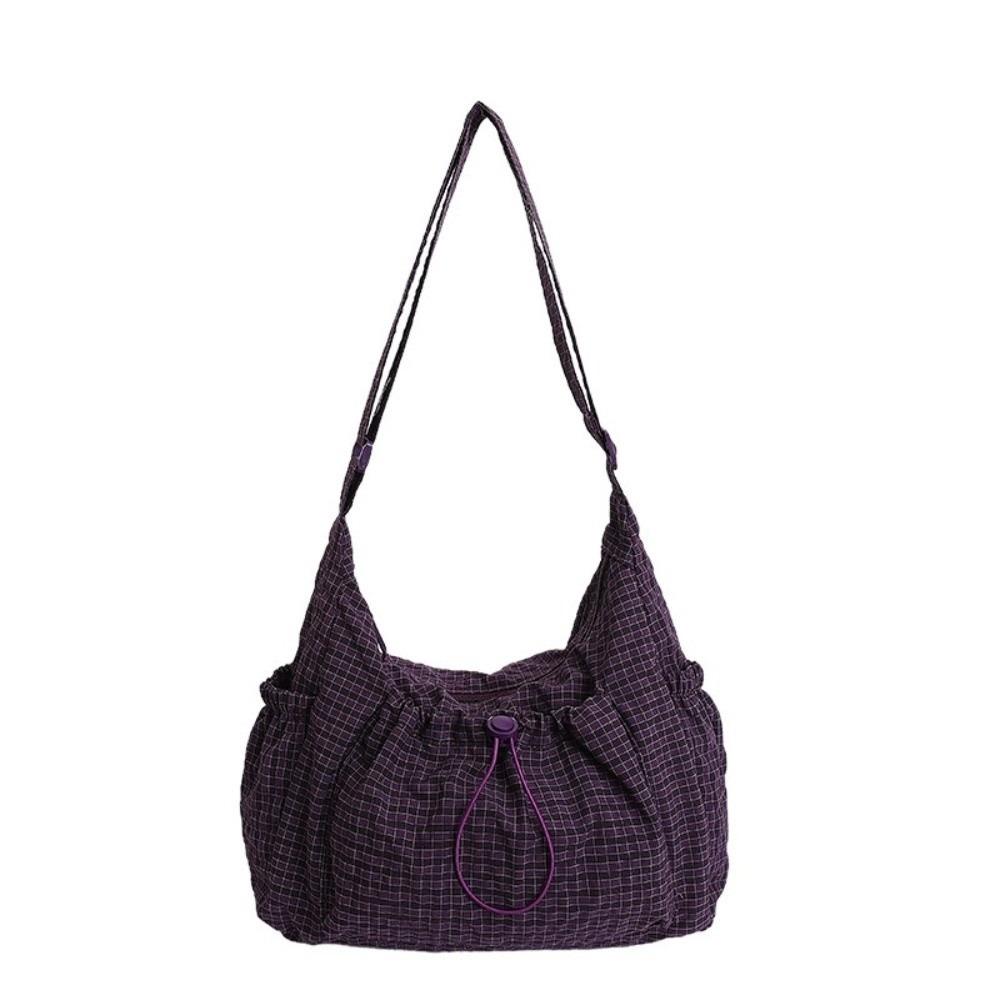 Zipper Closure Pleated Cloud Bag Large Capacity Nylon Crossbody Bag Striped Shoulder Bag Women