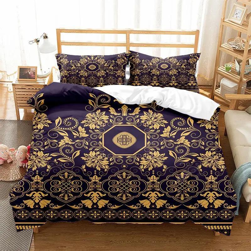 Microfiber Duvet Set King Size Print Bohemian Mandala Comforter Bedding Set Luxury 220x240 Jacquard Duvet Covers For Double Bed