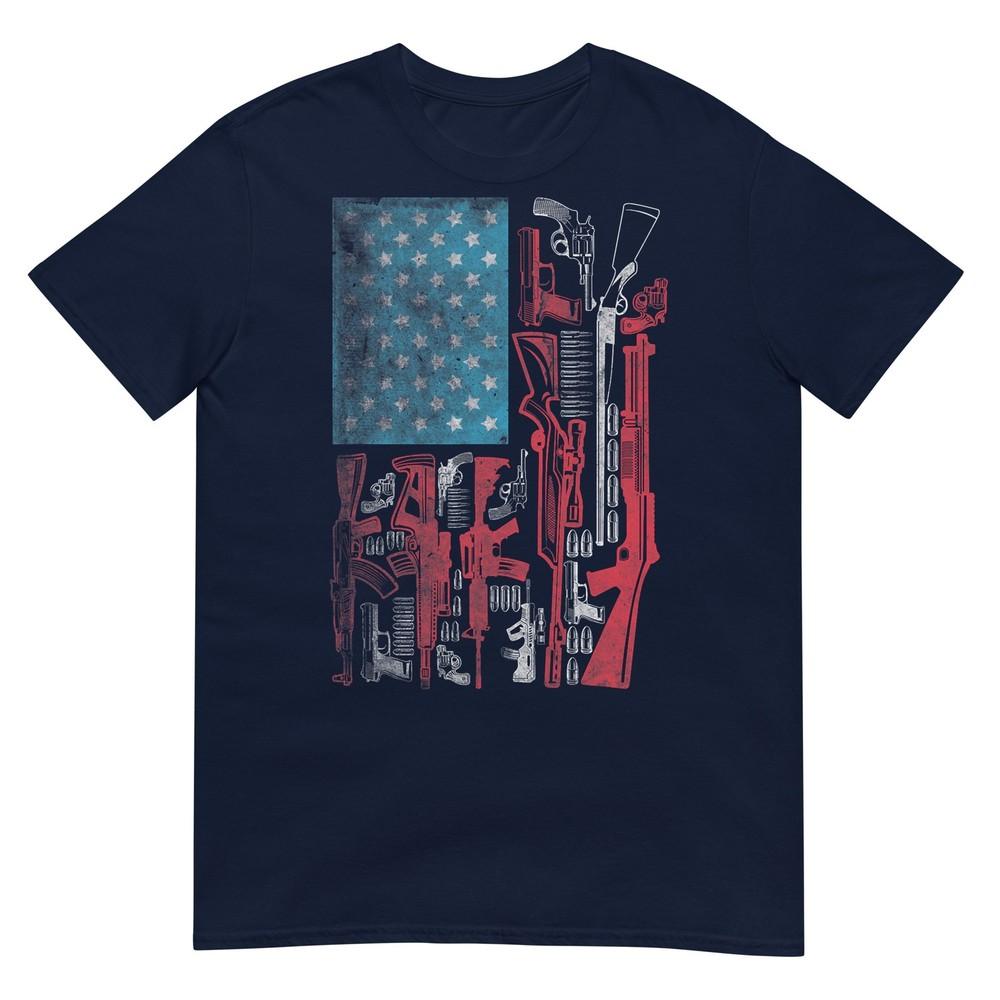 American Flag Guns Riffles Bullets Us Flag Weapon Ammo Lover TShirt S