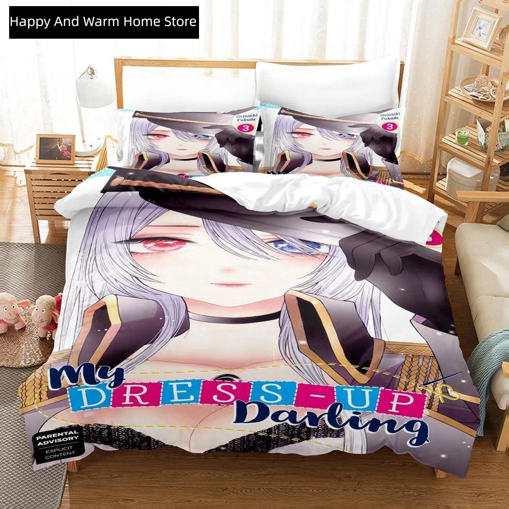 Anime My Dres-Up Darling Beding Set Single Twin Ful Quen King-Sized Dimensionsd Dimensions Bed Linen Set Adult People Young Boys Bedrom Duvet Cover